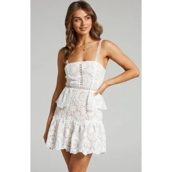 Showpo Monay Ruffle Hem Lace Mini Dress US 6 - Picture 13 of 15